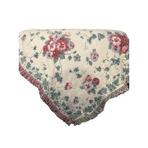 Vintage Fieldcrest Floral Woven Cotton Throw Blanket Fringe Reversible USA